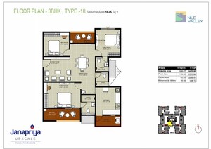 Floor Plan in 3 BHK Apartment at Janapriya Nile valley, Madinaguda – for Sale