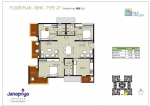 Floor Plan in 3 BHK Apartment at Janapriya Nile valley, Madinaguda – for Sale