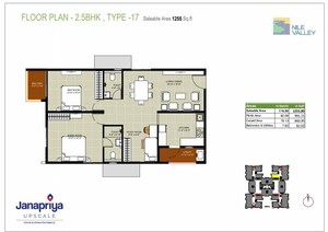 Floor Plan in 3 BHK Apartment at Janapriya Nile valley, Madinaguda – for Sale