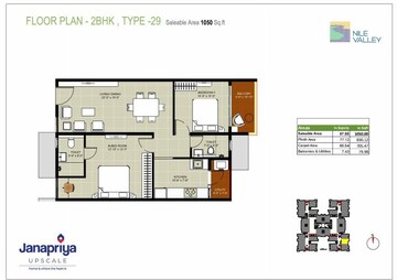 Floor Plan in 3 BHK Apartment at Janapriya Nile valley, Madinaguda – for Sale