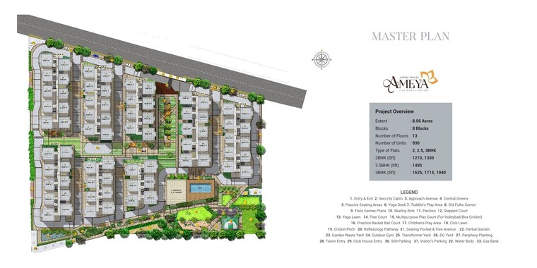 Master Plan, aspire-spaces-ameya 3 Bedroom 1940 Sq.Ft. Apartment In Miyapur Hyderabad 8865303