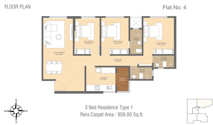 Floor Plan, prabhadevi 3 Bedroom 959 Sq.Ft. Apartment In Prabhadevi Mumbai 8867303
