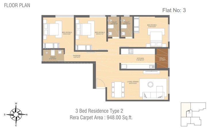 Floor Plan, prabhadevi 3 Bedroom 959 Sq.Ft. Apartment In Prabhadevi Mumbai 8867303