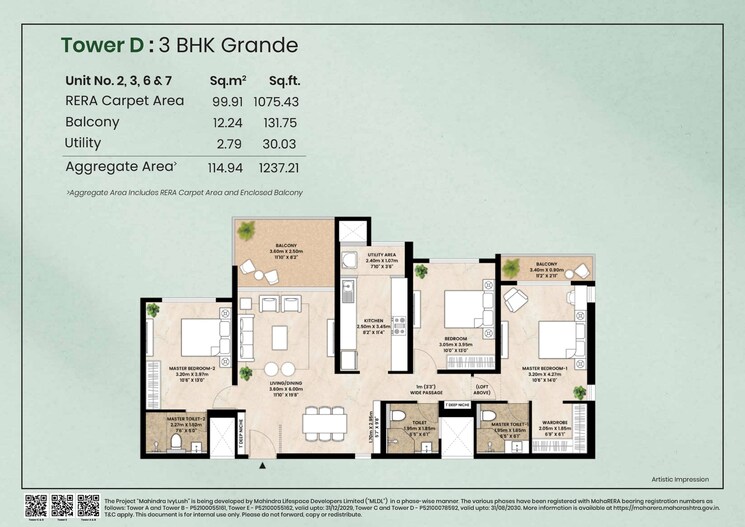 Floor Plan, mahindra-ivylush 3 Bedroom 1237 Sq.Ft. Apartment In Kharadi Pune 8867665