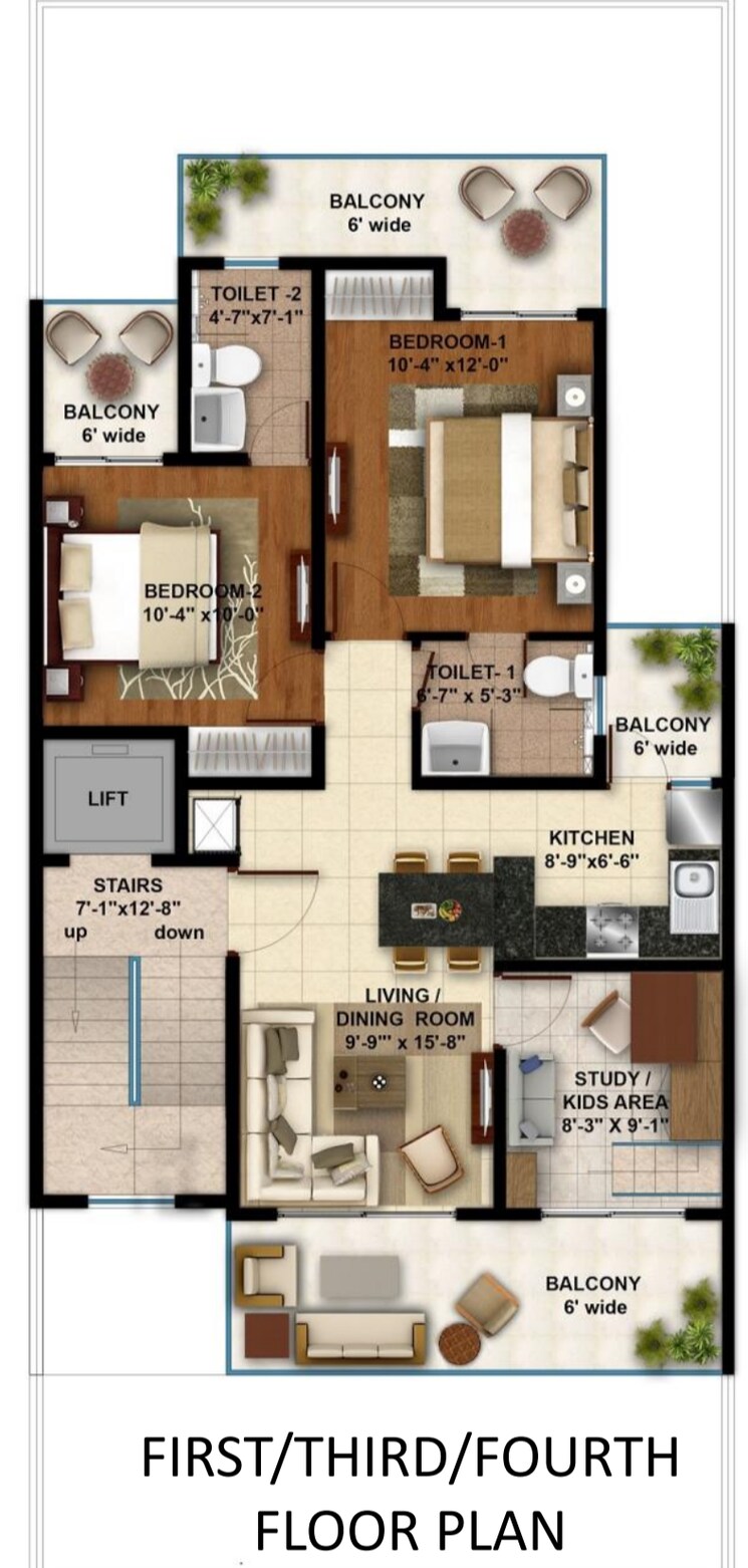 Floor Plan, central-park-cerise-suites 2.5 Bedroom 1210 Sq.Ft. Builder Floor In Sohna Sector 33 Gurgaon 8868131