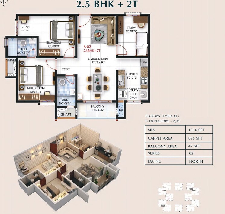 Floor Plan, sbr-one-residence 3 Bedroom 1752 Sq.Ft. Apartment In Whitefield Bangalore 8870062