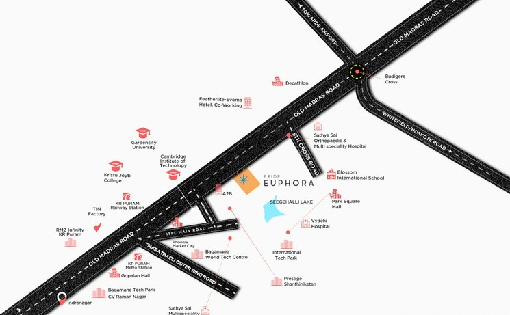 Map Location, pride-euphora 3 Bedroom 1850 Sq.Ft. Apartment In Kr Puram Bangalore 8870279