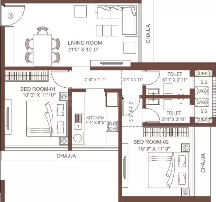 Floor Plan, suraj-vitalis 4 Bedroom 1304 Sq.Ft. Apartment In Mahim Mumbai 8874647