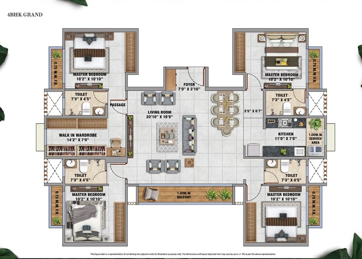 Floor Plan, oyster-nature-vista 4 Bedroom 1420 Sq.Ft. Apartment In Dwarli Gaon Thane 8874816