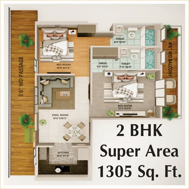 Floor Plan, laxman chowk 2 Bedroom 1305 Sq.Ft. Apartment In Laxman Chowk Dehradun 8875553
