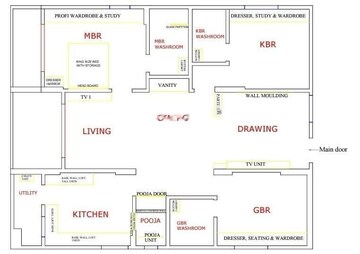 Floor Plan in 3 BHK Apartment at Lansum Eden Gardens, Kondapur – for Rent