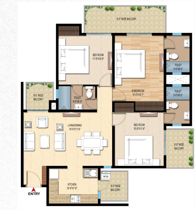 Floor Plan, central-park-flower-valley-aqua-front-towers 3 Bedroom 1789 Sq.Ft. Apartment In Sohna Sector 33 Gurgaon 8876675