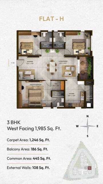 Floor Plan in 2 BHK Apartment at Vian Mrida, Kollur – for Sale