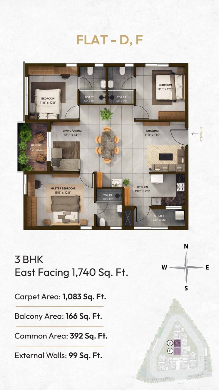 Floor Plan, vian-mrida 2 Bedroom 1420 Sq.Ft. Apartment In Kollur Hyderabad 8880282