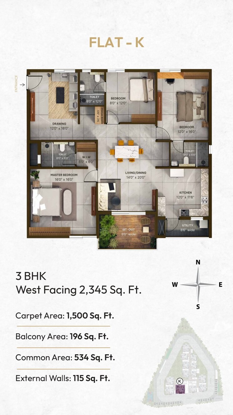 Floor Plan, vian-mrida 2 Bedroom 1420 Sq.Ft. Apartment In Kollur Hyderabad 8880282