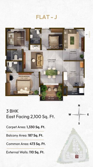 Floor Plan in 2 BHK Apartment at Vian Mrida, Kollur – for Sale