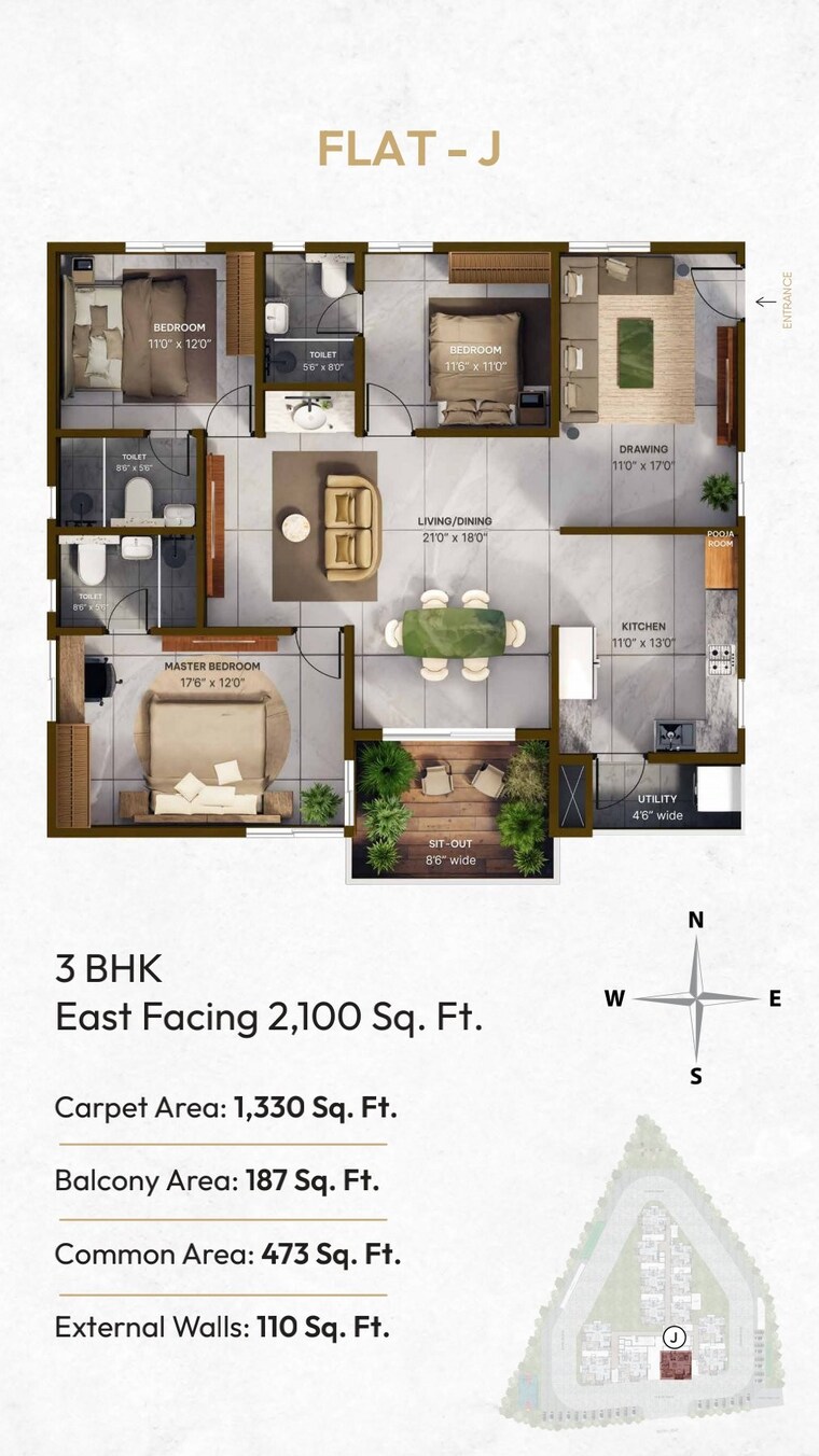 Floor Plan, vian-mrida 2 Bedroom 1395 Sq.Ft. Apartment In Kollur Hyderabad 8880292