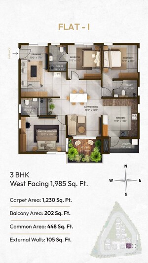 Floor Plan in 2 BHK Apartment at Vian Mrida, Kollur – for Sale
