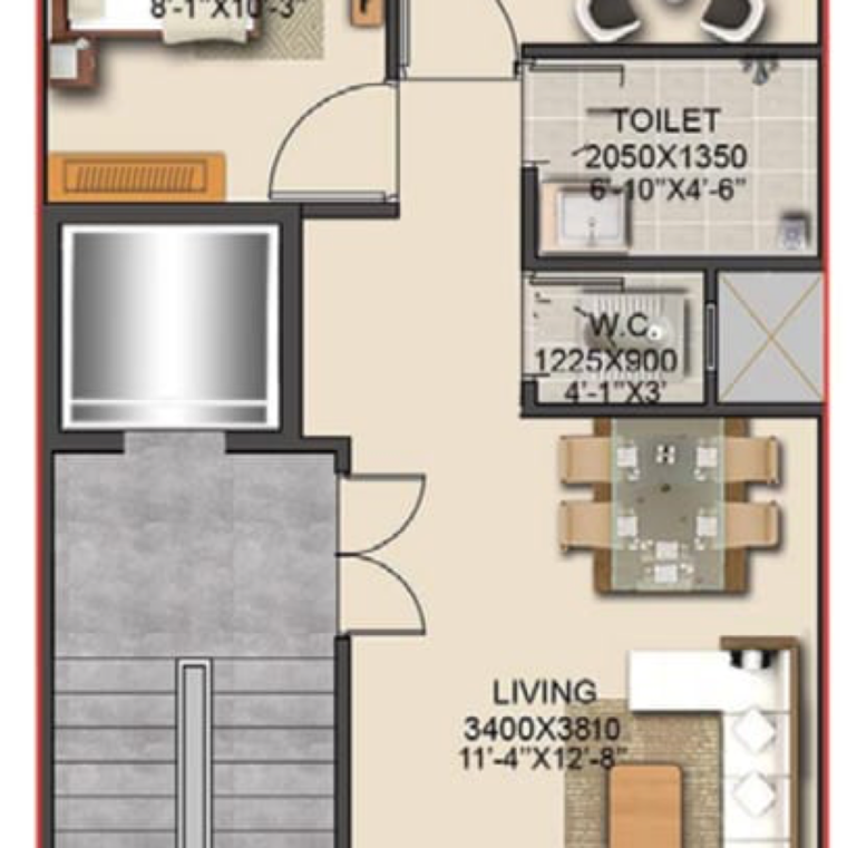 Floor Plan, signature-the-serenas 2 Bedroom 822 Sq.Ft. Apartment In Sohna Sector 33 Gurgaon 8880538