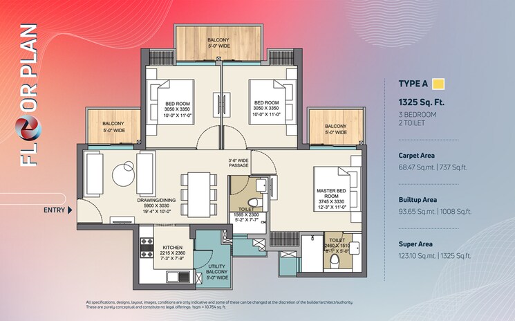 Floor Plan, nirala-trio 3 Bedroom 1325 Sq.Ft. Apartment In Tech Zone 4 Greater Noida Greater Noida 8881245