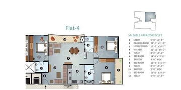 Floor Plan in 3 BHK Apartment at Shobhagpura – for Sale