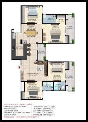 Floor Plan in 3.5 BHK Apartment at SCC Blossom, Raj Nagar Extension – for Sale