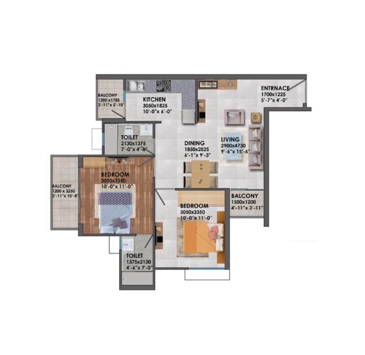Floor Plan, signature-global-proxima 2 Bedroom 685 Sq.Ft. Apartment In Sector 89 Gurgaon 8868729
