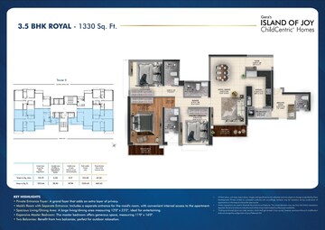 Floor Plan in 3.5 BHK Apartment at Gera Island of Joy, Kharadi – for Sale