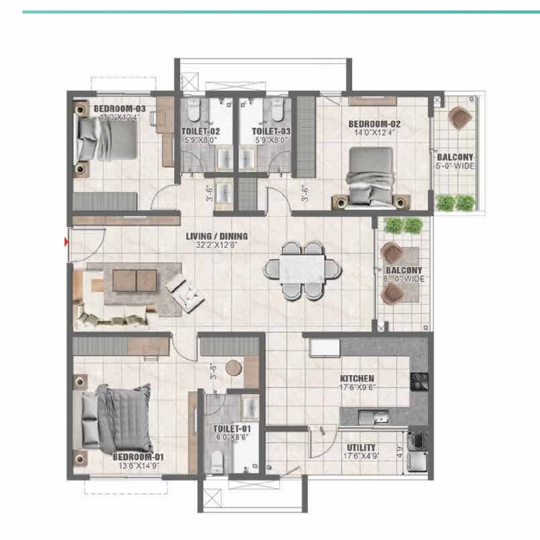 3 BHK 2257 Sq.Ft. Apartment in Prestige Clairemont