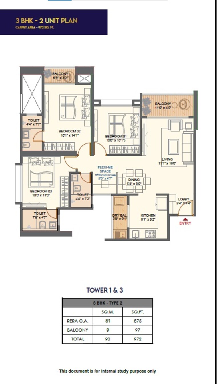 Floor Plan, hinjewadi 3 Bedroom 972 Sq.Ft. Apartment In Hinjewadi Pune 8886398