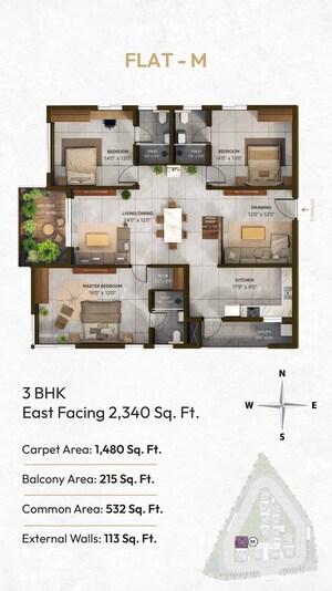 Floor Plan in 3 BHK Apartment at Vian Mrida, Kollur – for Sale