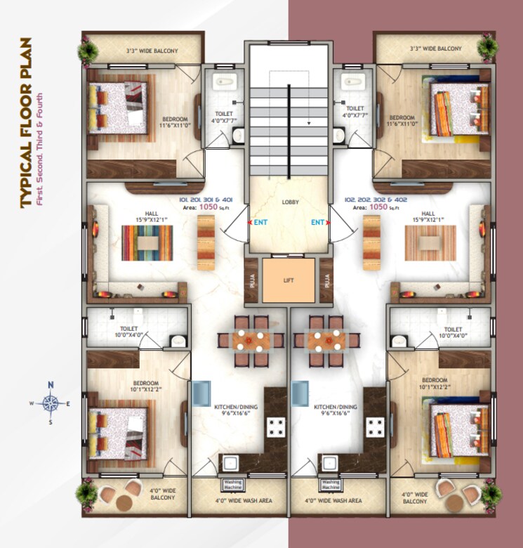 Floor Plan, dabha 2 Bedroom 1050 Sq.Ft. Apartment In Dabha Nagpur 8894305