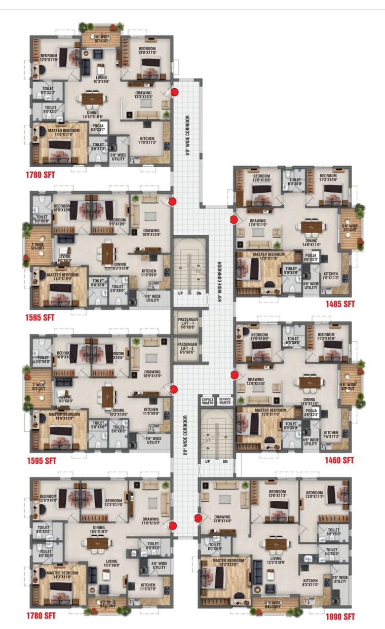 Floor Plan, rk-oxygen-valley 2 Bedroom 1295 Sq.Ft. Apartment In Mallampet Hyderabad 8898705
