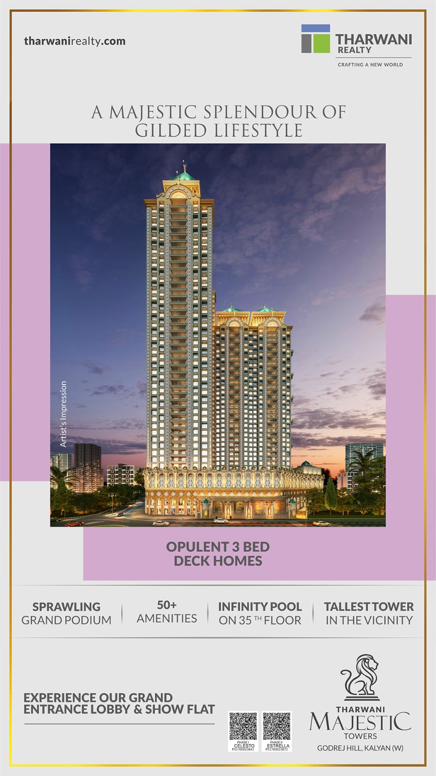 2 BHK + Study Room Apartment For Sale in Tharwani Majestic Towers