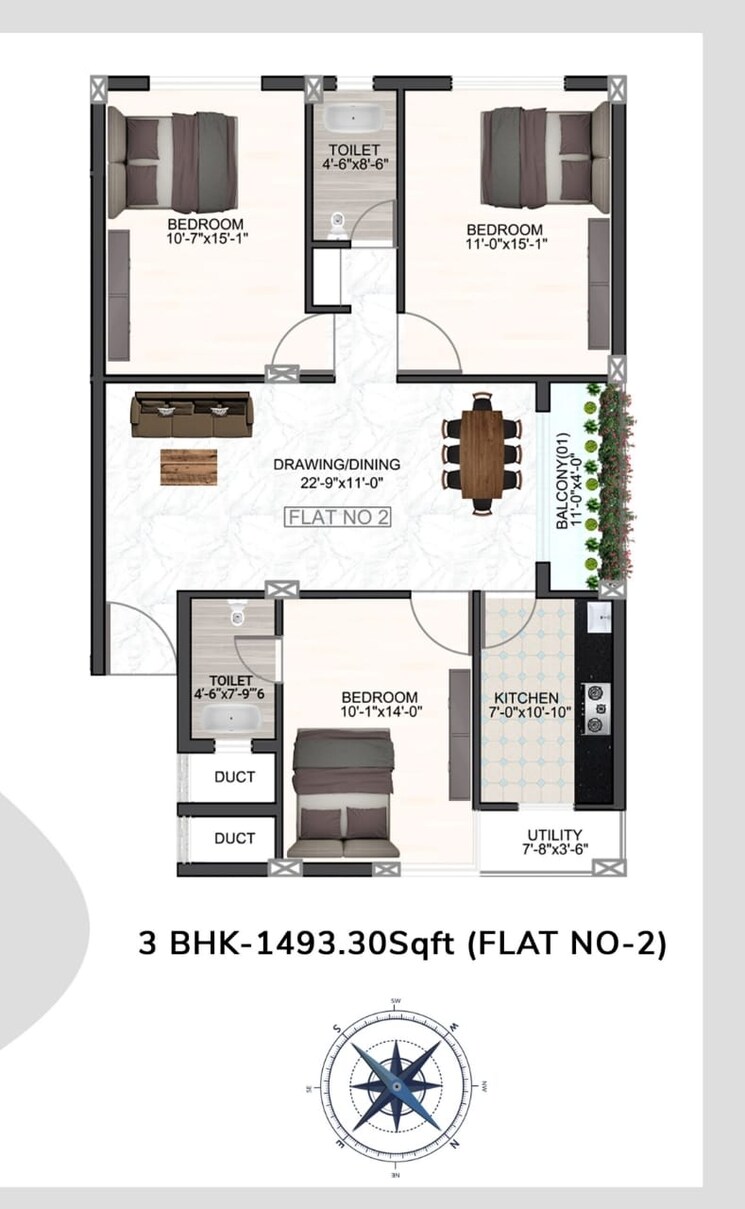 Floor Plan, dumuduma 3 Bedroom 1492 Sq.Ft. Apartment In Dumuduma Bhubaneswar 8899712