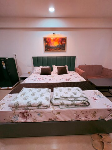 Bedroom in Studio Apartment at Okay Plus Solitaire Suites, Ramnagariya – for Rent