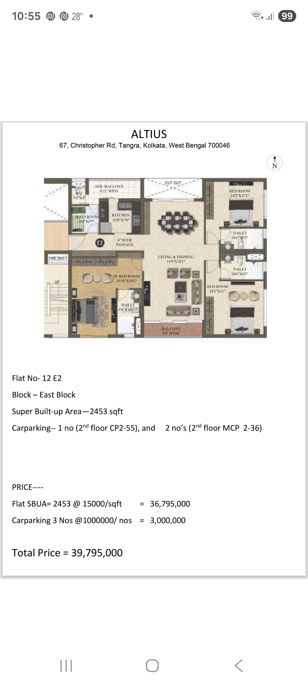 3 BHK + Pooja Room,Study Room 2453 Sq.Ft. Apartment in Prudent Altius