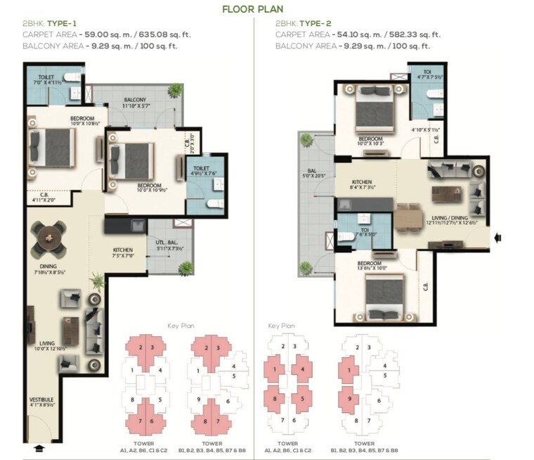 Floor Plan, suncity-avenue-76 2 Bedroom 1070 Sq.Ft. Apartment In Sector 76 Gurgaon 8902060