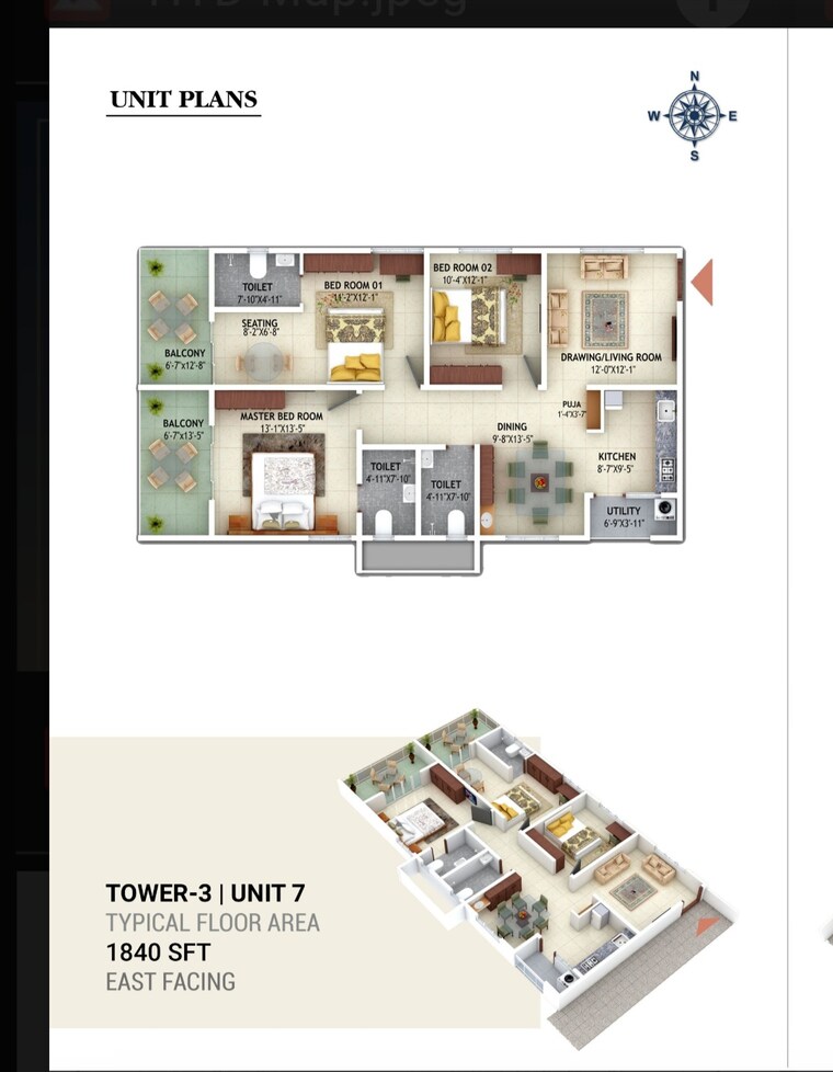 Floor Plan, mahaveer-crystal-garden 3 Bedroom 1840 Sq.Ft. Apartment In Attapur Hyderabad 8903082