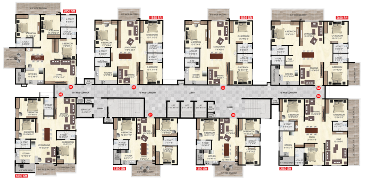 Floor Plan, ananda-the-drizzle 3 Bedroom 1895 Sq.Ft. Apartment In Narsingi Hyderabad 8903754