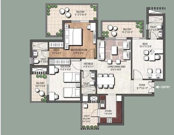Floor Plan in 3 BHK Apartment at Assotech Blith, Sector 99 – for Sale