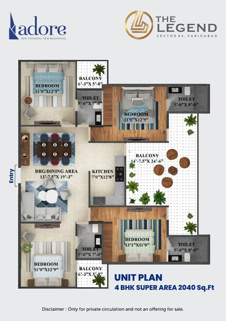 Floor Plan, adore-legend 4 Bedroom 2040 Sq.Ft. Apartment In Sector 84 Faridabad 8903998