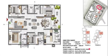 Floor Plan in 4 BHK Apartment at Prestige Beverly Hills, Kokapet – for Sale