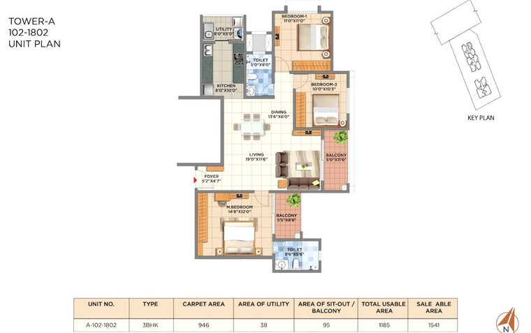 Floor Plan, pride-euphora 3 Bedroom 1500 Sq.Ft. Apartment In Kr Puram Bangalore 8906491