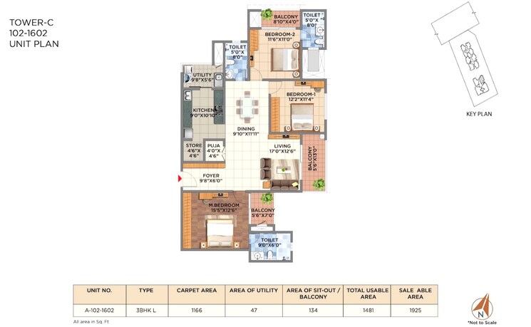 Floor Plan, pride-euphora 3 Bedroom 1541 Sq.Ft. Apartment In Kr Puram Bangalore 8906527
