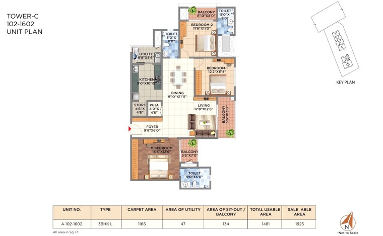 Floor Plan, pride-euphora 3 Bedroom 1850 Sq.Ft. Apartment In Kr Puram Bangalore 8906664