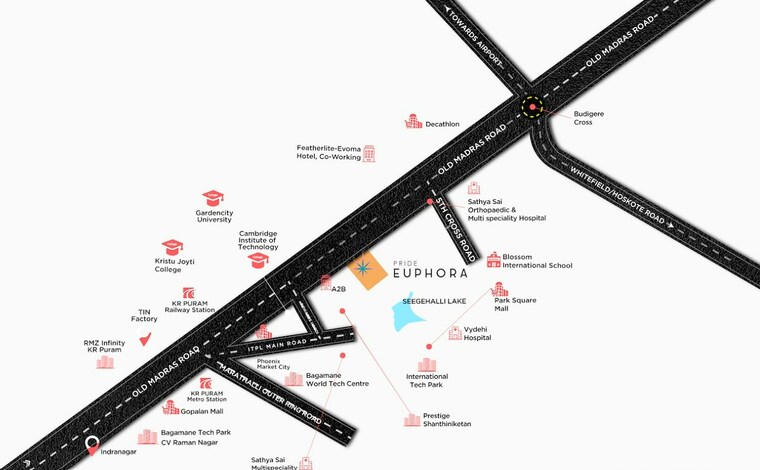 Map Location, pride-euphora 3 Bedroom 1925 Sq.Ft. Apartment In Kr Puram Bangalore 8906746