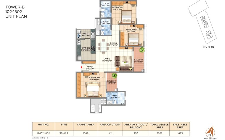 Floor Plan, pride-euphora 3 Bedroom 1927 Sq.Ft. Apartment In Kr Puram Bangalore 8906773