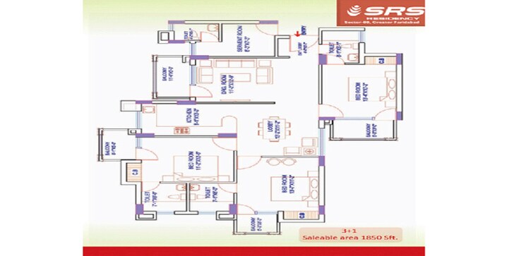 Floor Plan, srs-residency 2 Bedroom 1304 Sq.Ft. Apartment In Sector 88 Faridabad 8910013
