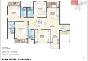 Floor Plan in 3 BHK Apartment at Ranka Ankura, Thanisandra Main Road – for Sale